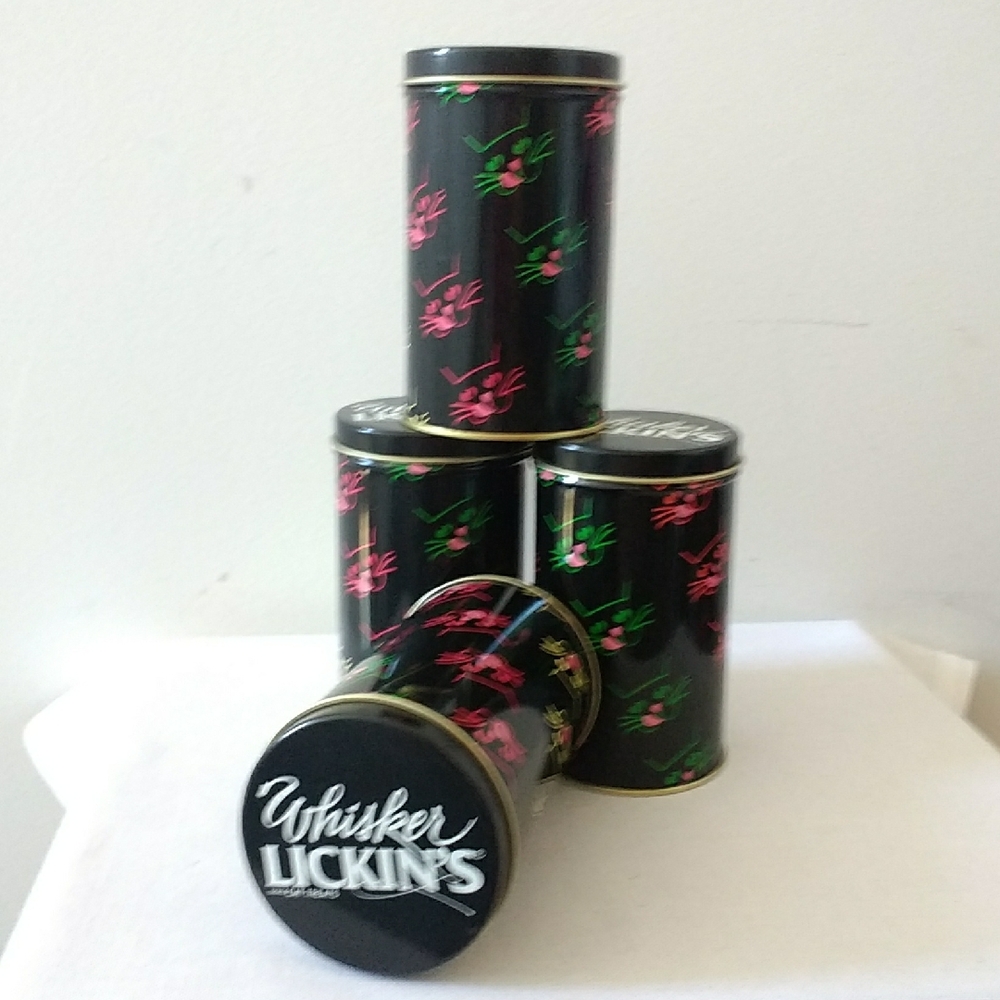 Whisker Lickin's Black Advertising Tins - Five